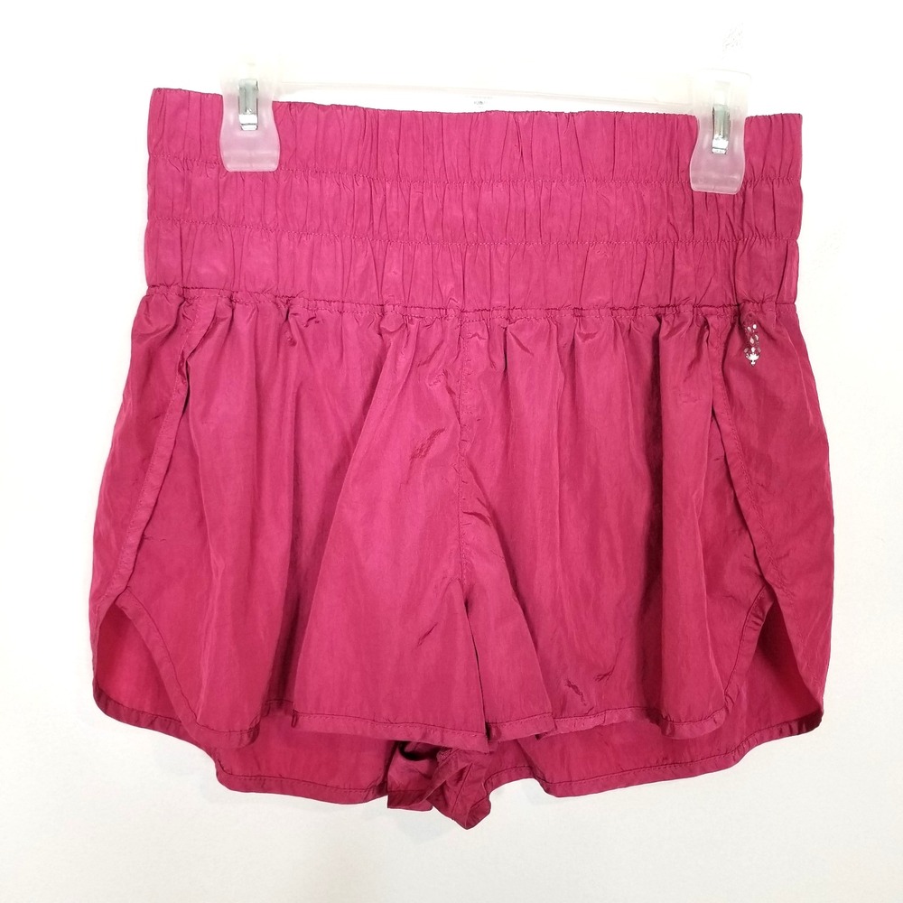 FP Movement The Way Home Smocked High Rise Running Shorts Sz L Pink Athletic